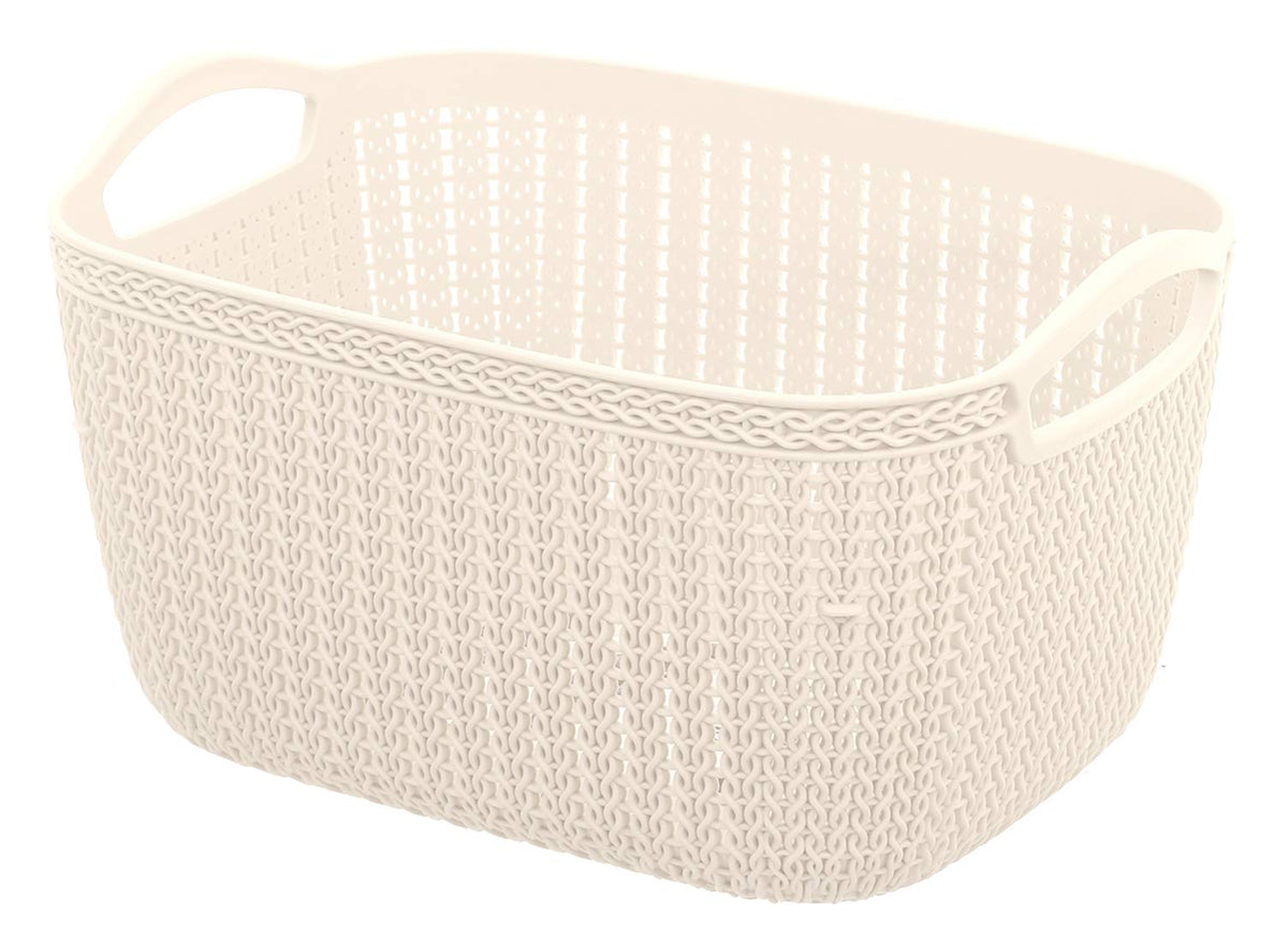 Kuber Industries Unbreakable Plastic Multipurpose Medium Size Flexible Storage Baskets/Fruit Vegetable Bathroom Stationary Home Basket with Handles (Cream) -CTLTC039053