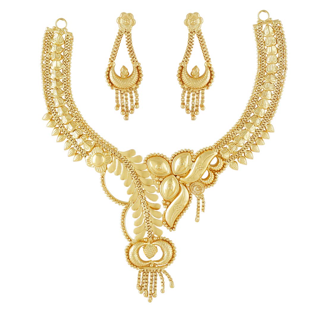 Yellow Chimes Ethnic One Gram Gold Designer Antique Golden Traditional Choker Necklace with Earrings Jewellery Set for Women & Girls