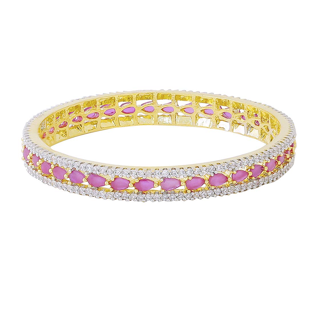 Yellow Chimes Elegant Pink AD/American Diamond Studded 18k Gold Plated Designer Handcrafted 1 PCs Bangle Bracelet for Women & Girls (2.8)