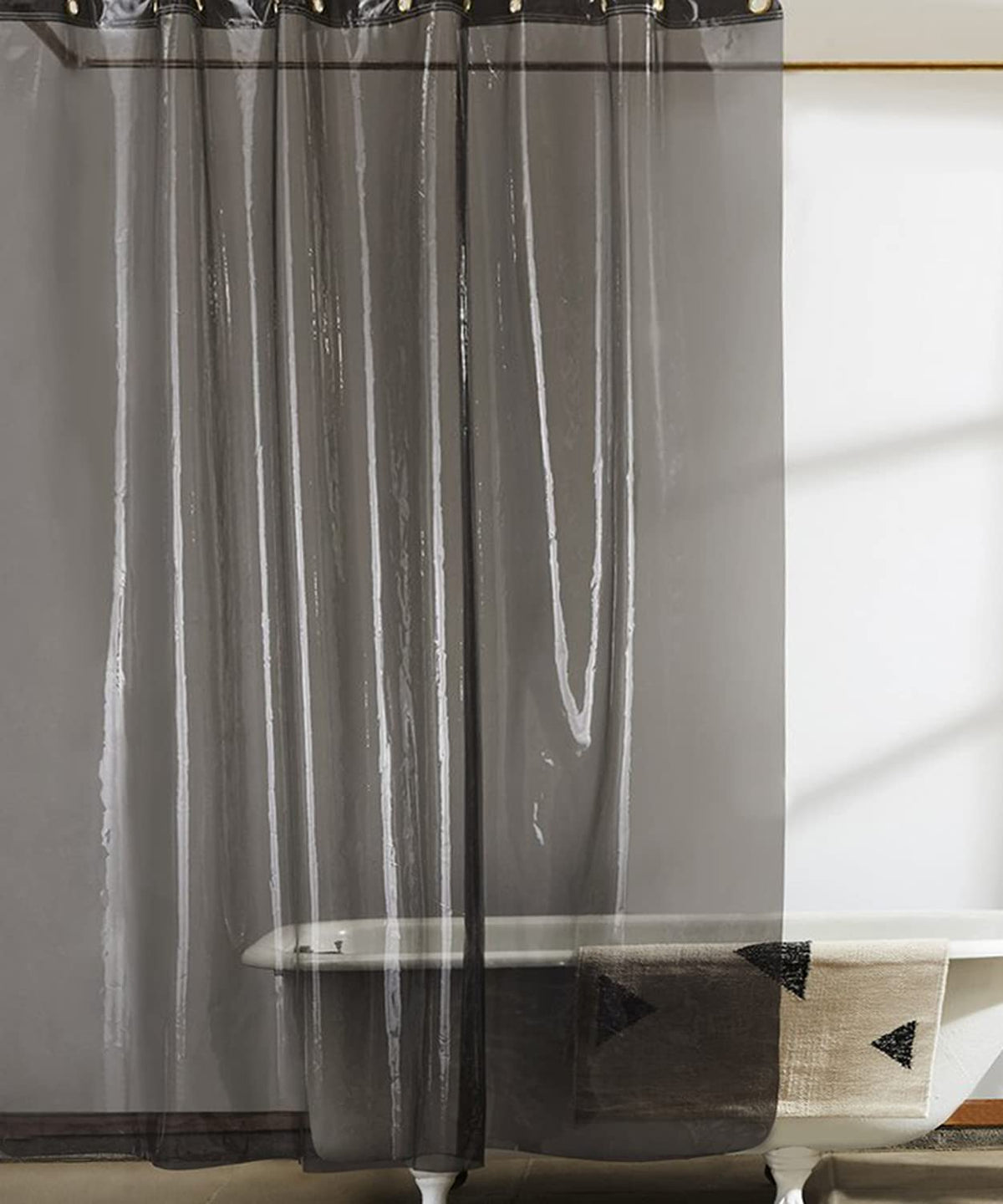 Kuber Industries 0.30mm Stain Resistant, No Odor Clear Waterproof PVC Shower/AC Curtain, 9 Feet (Black Transparent)-HS_38_KUBMART21471, Standard