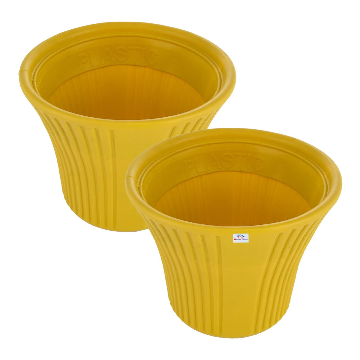 Heart Home Sunshine Flower Pot|Durable Plastic Flower Pots|Planters for Home Décor|Garden|Living Room|Balcony|8 Inch|Pack of 2 (Yellow)