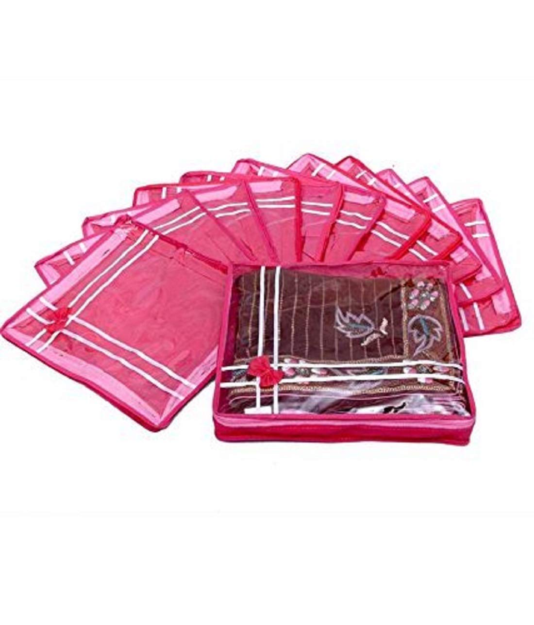 Kuber Industries 12 Pieces Non Woven Saree Cover Set, Pink (KI8071)