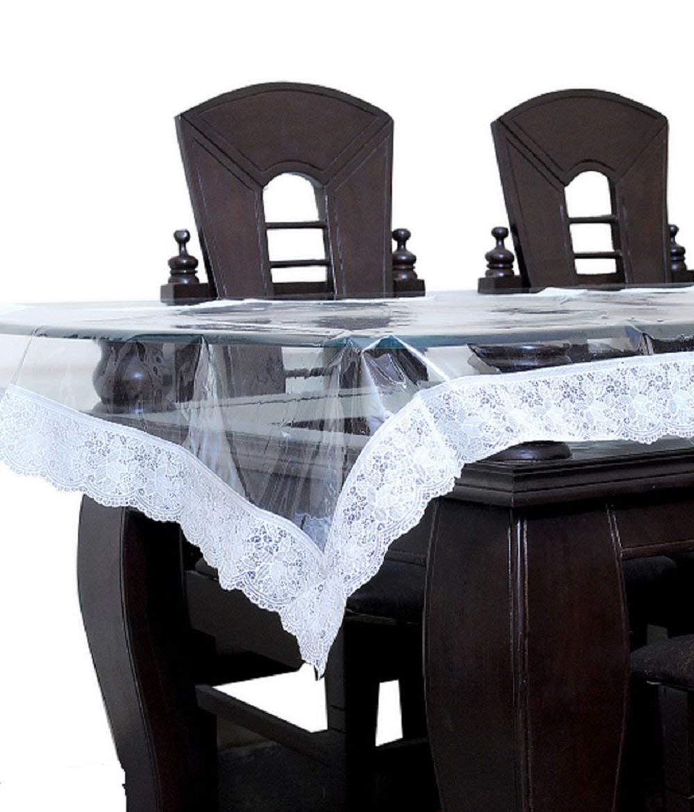 Kuber Industries Transparent Silver Lace PVC 6 Seater Dining Table Cover 60"x90"- CTKTC33817, Standard,Rectangulary,Microfibre