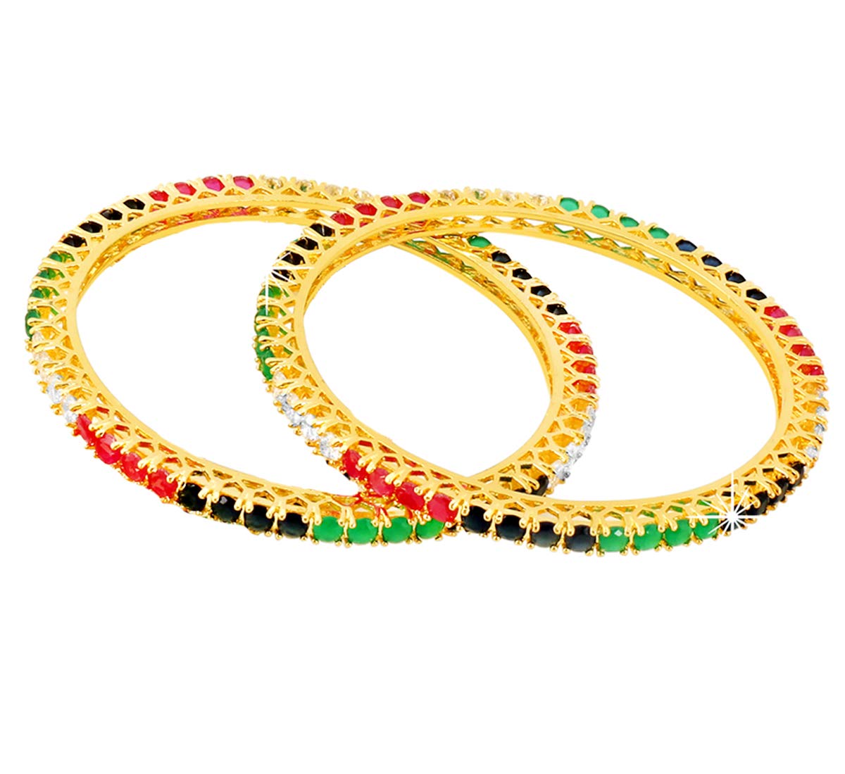 Yellow Chimes Exclusive Beautiful CZ/AD Crystal Studded 2 Pc Gold Plated Traditional Bangle Set for Women and Girls (2.6)