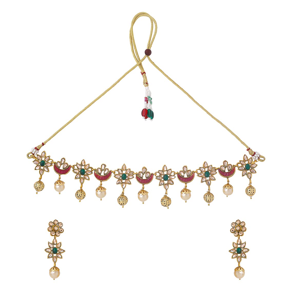 Yellow Chimes Jewellery Set for Women and Girls Kundan Necklaces Set | Gold Plated Kundan Choker Necklace Set | Birthday Gift for girls and women Anniversary Gift for Wife