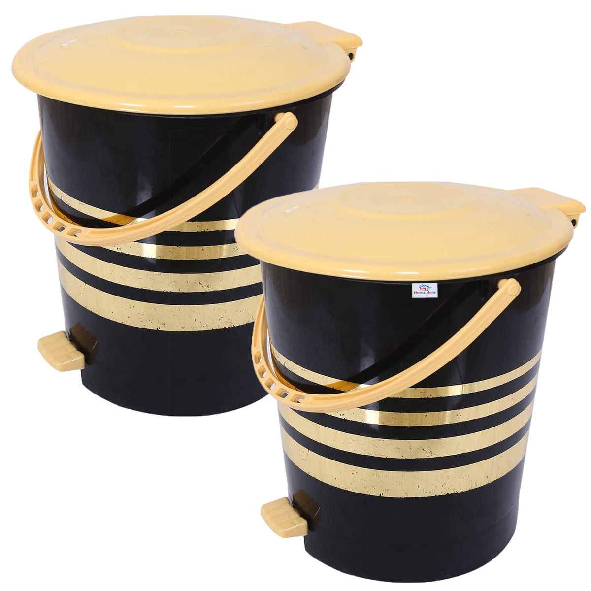 Heart Home Pedal Dustbin|Plastic Pedal Dustbin|Kitchen Inner Bucket Waste Paper Bin|Dustbin For Bedroom|Gold Layer 10 Litre Dustbin|Pack of 2 (Black)