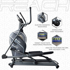 REACH CF-200 EM Electro Magnetic Resistance Elliptical Trainer with 13 Pre-Set Programs | 10 Kg Flywheel | Best Cross Trainer Elliptical Cycle for Home and Gym Use