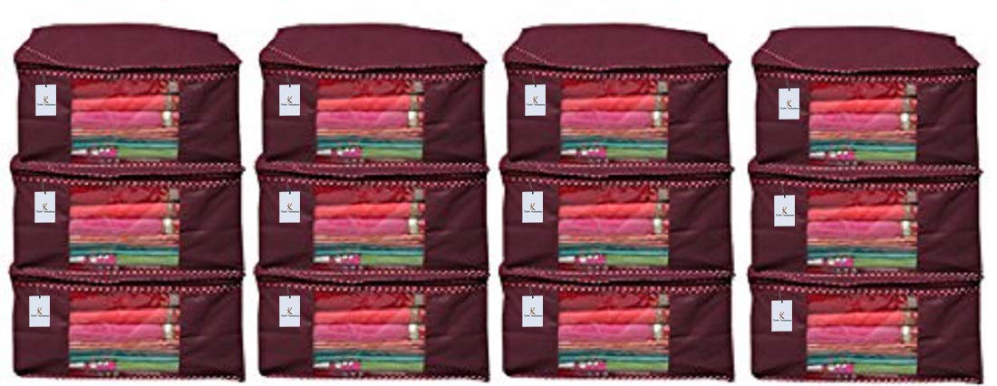 Kuber Industries Non Woven Saree Covers With Zip|Saree Covers For Storage|Saree Packing Covers For Wedding|Pack of 12 (Maroon)