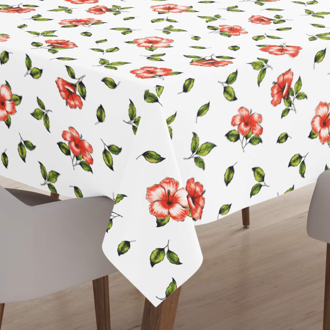 Encasa Homes Printed Rectangular Table Cloth 7.5 Ft For 6 To 8 Seater Dining Table, 100% Silky Polyester, Machine Wash To Remove Food Stains, Non-Fading, Non-Shrinking - Hibiscus