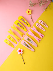 Melbees by Yellow Chimes Hair Clips for Girls Kids Hair Clip Hair Accessories For Girls Cute Characters Pretty Hair Pins for Girls Kids Hair Clips for Baby Girls 14 Pcs Yellow Pink Alligator Clips for Hair Baby Hair Clips For Kids Toddlers