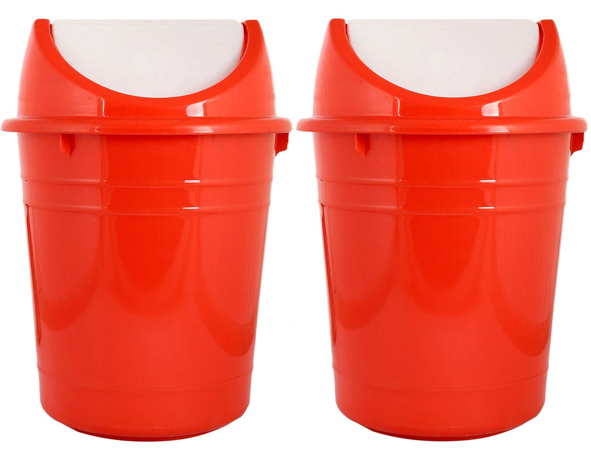 Kuber Industries Plastic 2 Pieces Medium Size Swing Lid Garbage Waste Dustbin for Home, Office, Factory, 10 Liters (Red) - CTKTC038716