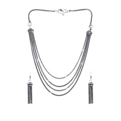 Yellow Chimes Latest Fashion German Silver Traditional Pendant Necklace Set with Jhumka Earrings by Yellow Chimes Jewellery Set for Women (Oxidized Silver) (YCTJNS-CHAKRBND-SL)