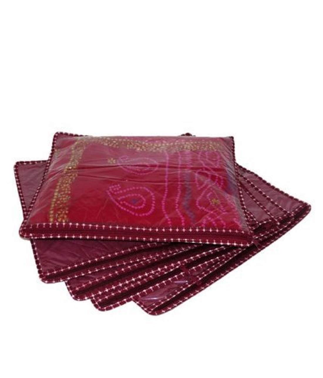 Kuber Industries Single Saree Covers With Zip|Saree Packing Covers For Wedding|Saree Cover Set Of 12 (Maroon)