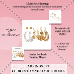 Yellow Chimes Earrings for Women & Girls | Fashion Gold Pearls Studded Hoops | Gold Plated Earring Set | Western Stud and Hoop Earrings Combo| Birthday & Anniversary Gift