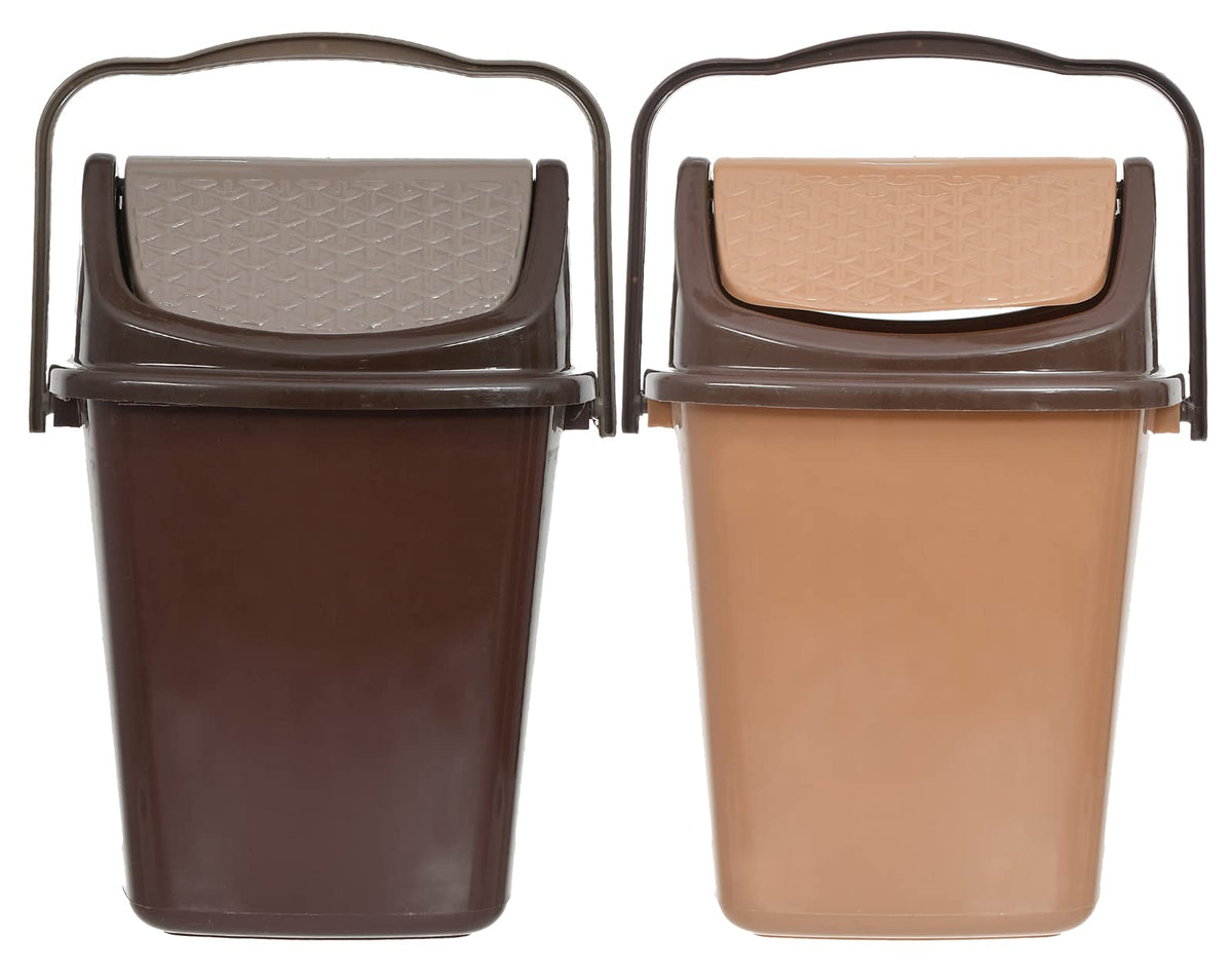 Heart Home Plastic Dustbin, Trashbin, Wastebin For Kitchen, Bathroom, Office Use With Swing Lid With Handle, 7 Liter- Pack of 2 (Brown & Coffee)-47HH0858