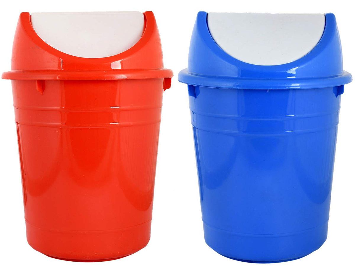 Kuber Industries Swing Lid Dustbin/Bucket|Solid Color & Strong Plastic Material|Size 28 x 28 x 39 CM, Pack of 2, Capicity 10 Liters (Red & Blue)-CTKTC043194,