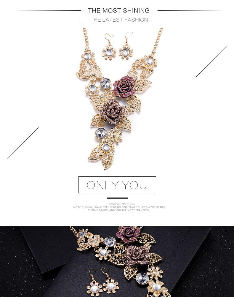 Yellow Chimes Fashion Jewellery Set for Women Gold Plated Rose Floral Choker Necklace Set for Women and Girls.
