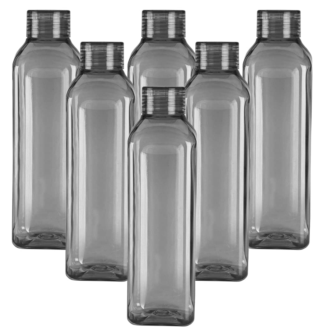 Urbane Home BPA Free Plastic Water Bottles | Unbreakable, Leak Proof, 100% Food Grade Plastic | For Kids & Adults | Refrigerator Plastic Bottle Set of 6|Grey