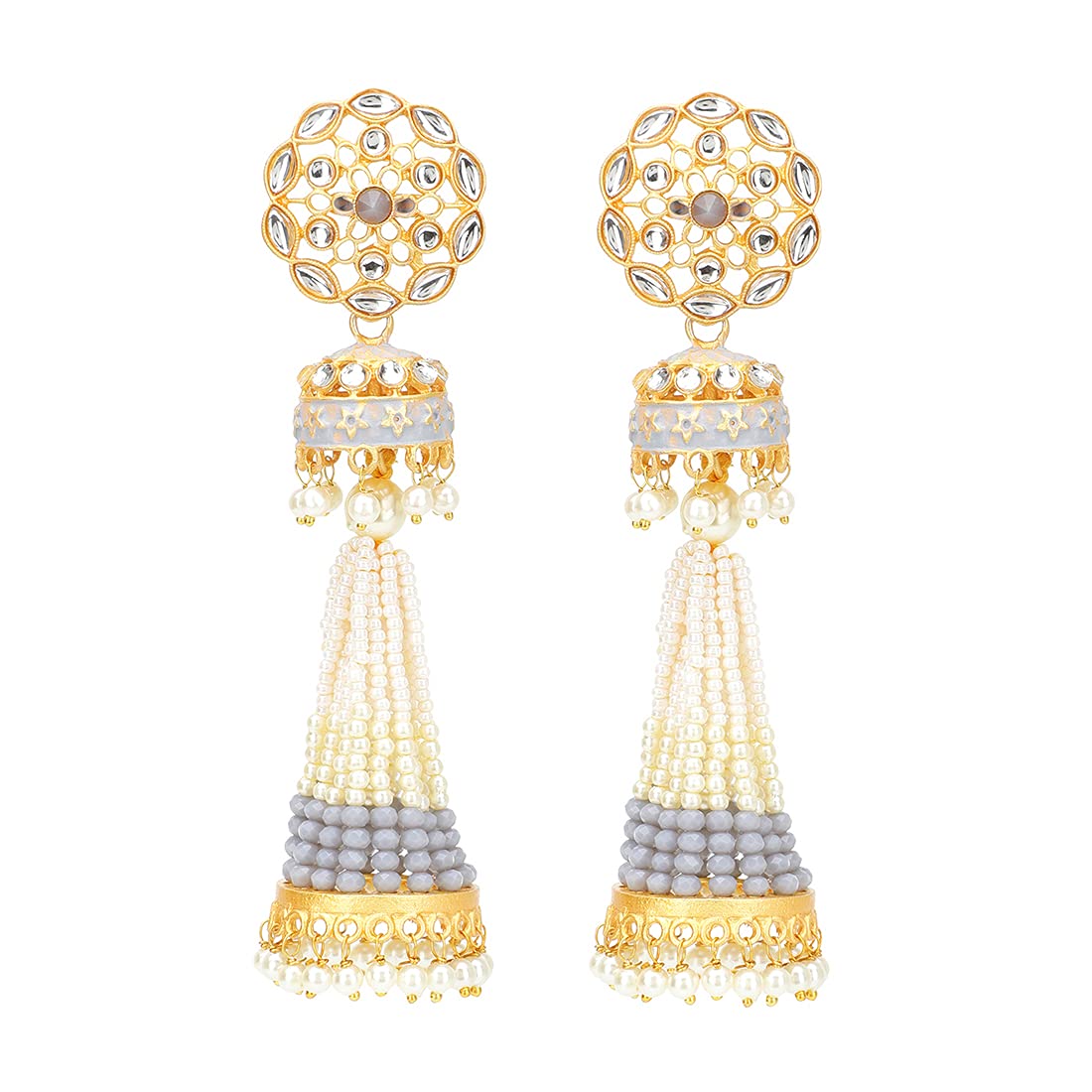 Yellow Chimes Jhumka Earrings for Women Gold Plated Kundan Studded Pearl Traditional Long Jhumka Earrings for Women and Girls