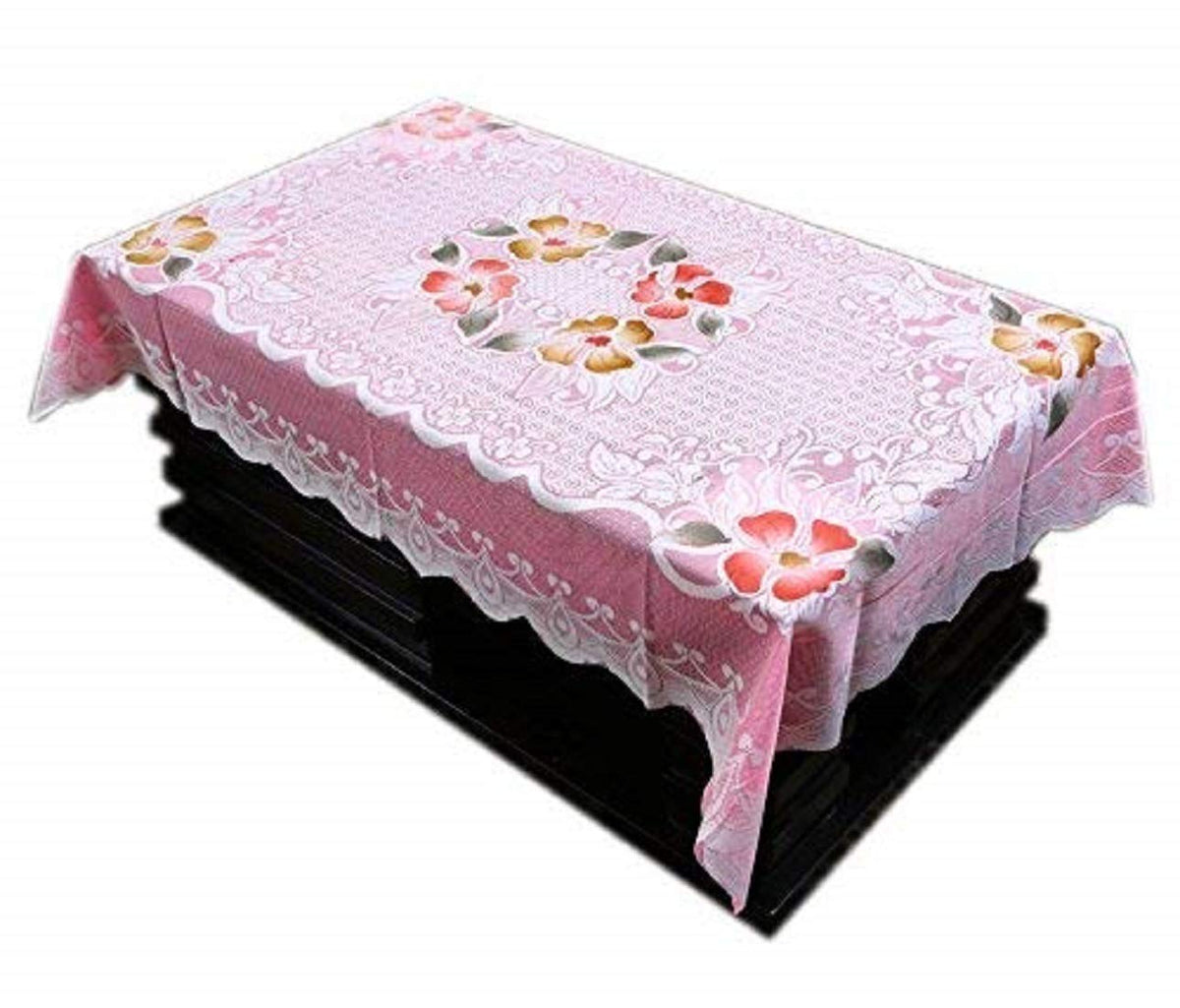 Kuber Industries Rectangular Cotton 4 Seater Centre Table Cover|Size 152 x 102 x 1 CM (Pink) Pack of 1