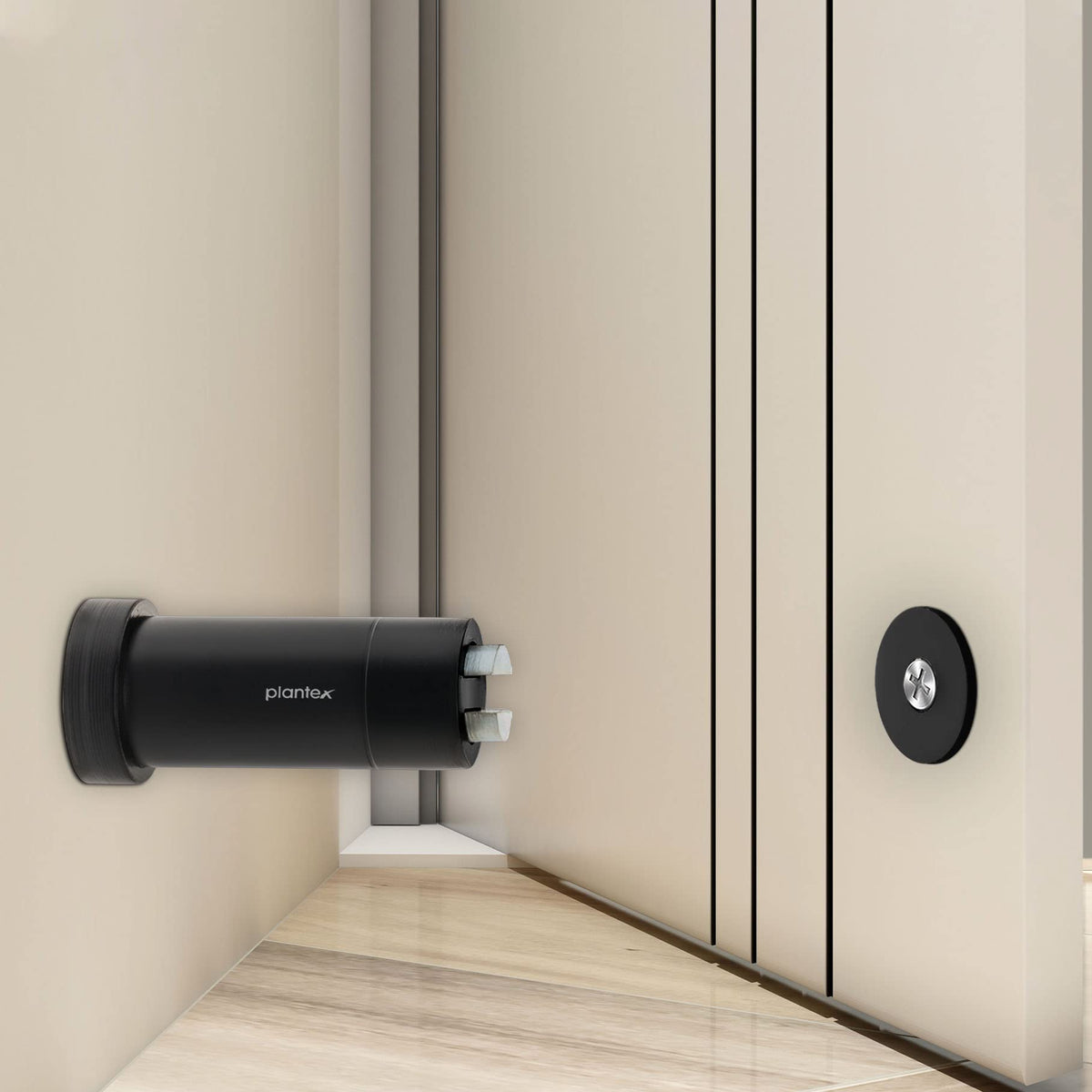 Plantex Stainless Steel Wall-Mounted Magnetic Door Stopper/Door Catcher for Wooden Door - Pack of 1 (Matt Black)