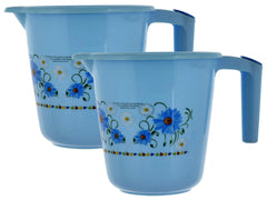 Kuber Industries Floral Printed Rambo Deluxe Virgin Plastic 2 Pieces Bathroom Mug, 1800 ml (Blue)-KUBMART3117