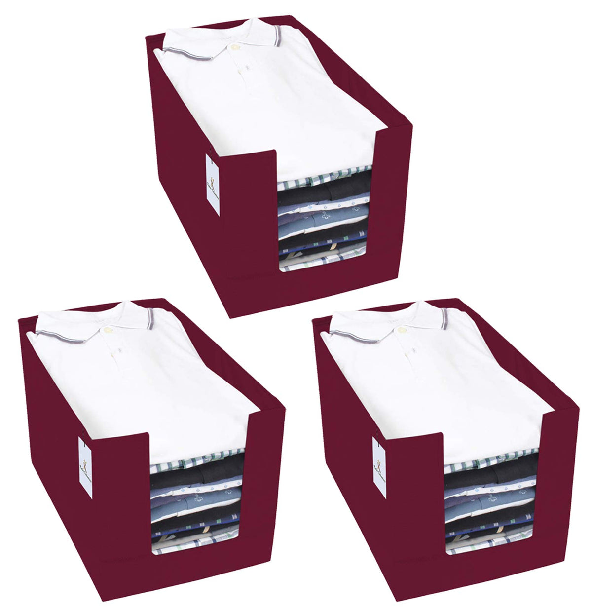 Kuber Industries 3 Piece Non Woven Shirt Stacker Wardrobe Organizer Set, Maroon-CTKTC031842