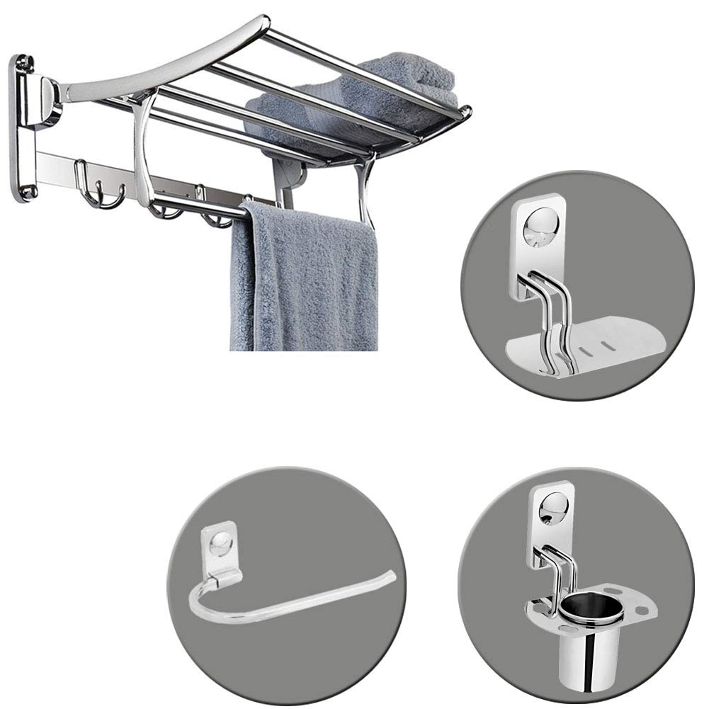 Plantex Stainless Steel Folding Towel Rack/Towel Stand/Hanger (1.5 Feet) Bathroom Accessories Set/Napkin Ring/Tumbler Holder/Soap Dish