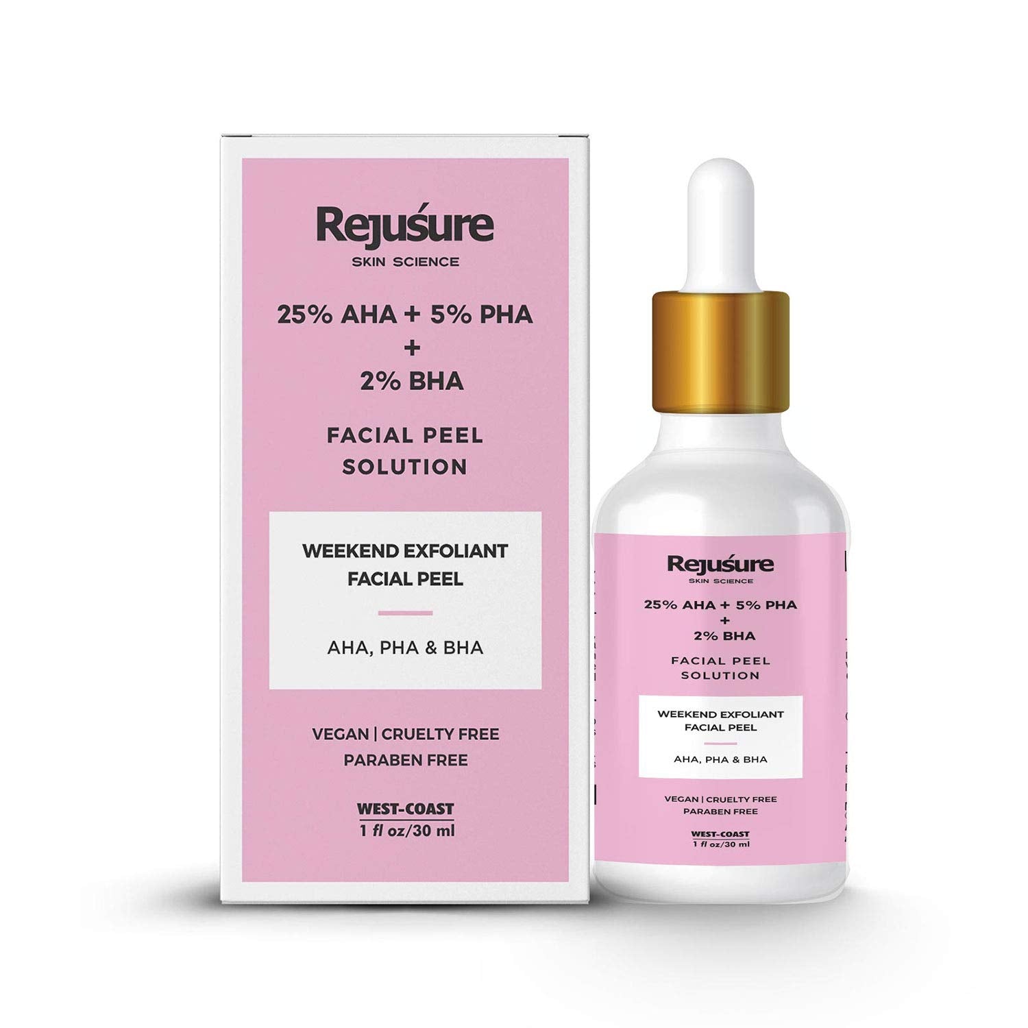 Rejusure AHA 25% + PHA 5% + BHA 2% Facial Peeling Solution for Glowing Skin, Smooth Texture & Pore Cleansing | Weekend Facial Exfoliant or Peel 30ml