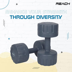 Reach PVC Dumbbell Set Weights| Pack of 2 For Strength Training Home Gym Fitness & Full Body Workout | Easy Grip & Anti- slip Dumbbell for Weight loss (1kg, Grey)