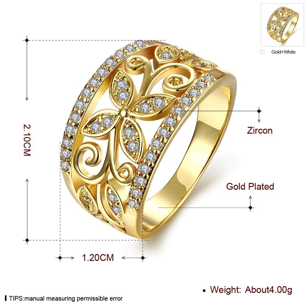 Yellow Chimes Rings for Women Crystal Studded Flower Band Golden Adjustable Ring for Women and Girls.