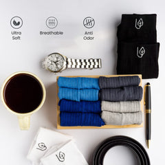 Mush Ultra-Soft, Odorless, Breathable Bamboo Calf Length Formal Socks (Dark Grey, Navy Blue & Light Grey, 3)