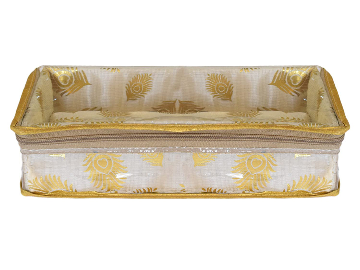 Kuber Industries Multipurpose Weave Design Laminated 1 Rod Bangle Box/Organizer/Case With Tranasparent Top (Gold)-47KM0385