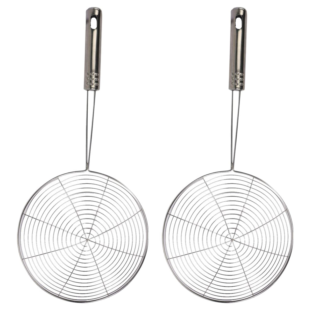 Kuber Industries Multiuses Stainless Steel Deep Fry Jhara Skimmer Puri Strainer with Handle, 18cm- Pack of 2 (Silver)