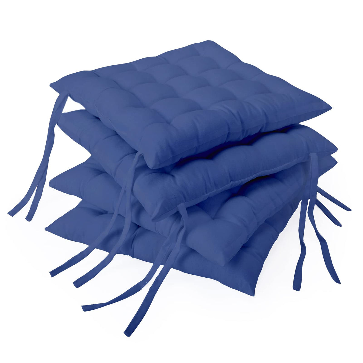 Encasa Homes 4 pcs Chair Cushions 40x40 cm - Ice Blue + Cobalt - Dyed Canvas Square Seat Cushions with Micro-Fiber Filling & Ties for Sitting, Pooja, Dining & Office Table
