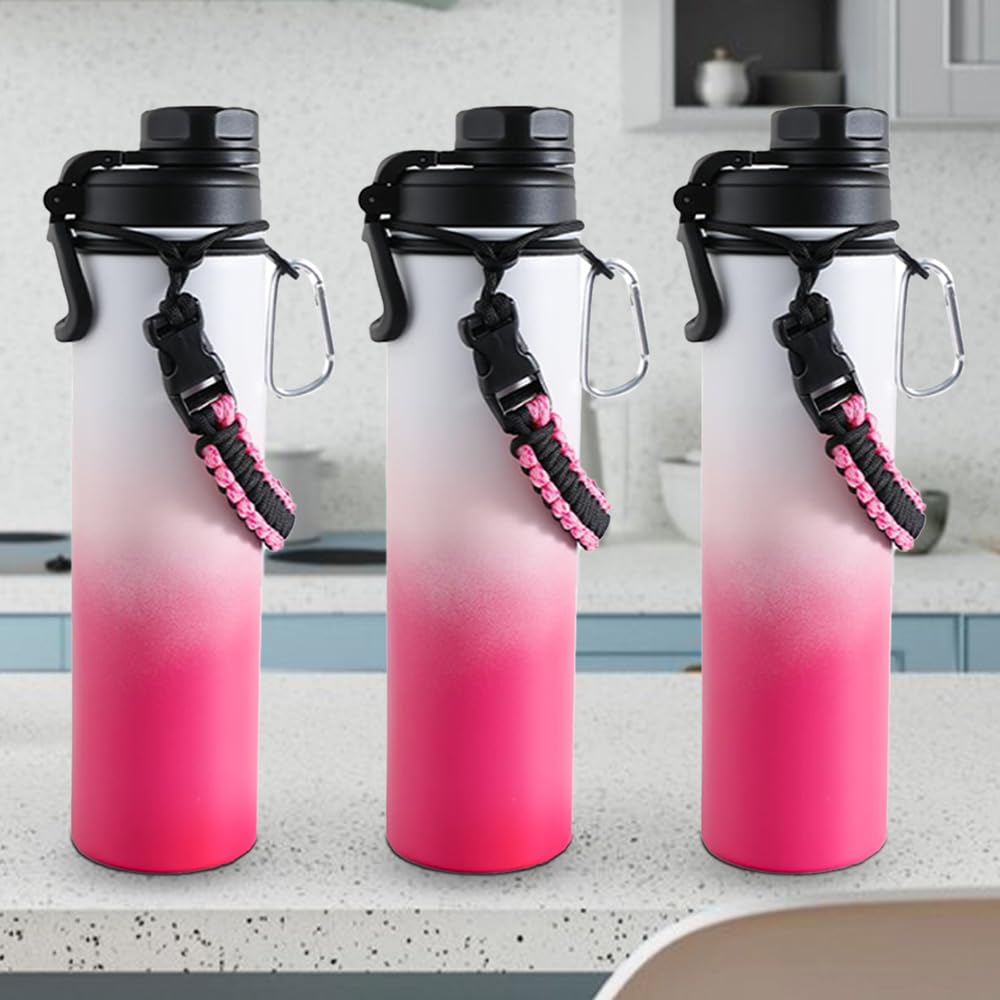 The Better Home Pack of 3 Stainless Steel Insulated Water Bottles | 960 ml Each | Thermos Flask Attachable to Bags & Gears | 6/12 hrs hot & Cold | Water Bottle for School Office Travel | Pink-White