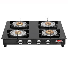 Surya Flame Nexa LPG Gas Stove | Glass Top With Stainless Steel Body | 2 Years Complete Door Step Warranty Including Glass - Black (4 Burner, 1)
