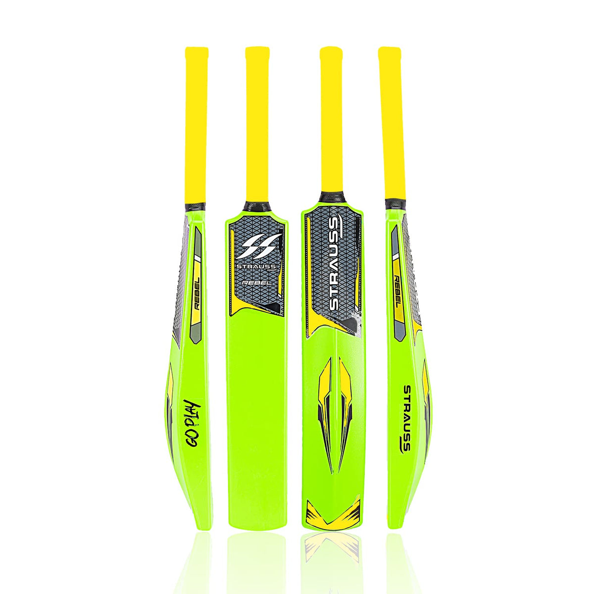 Strauss Rebel Cricket Bat | Full Size | Dimensions: 34 X 4.5 inch | Heavy Duty Hard PVC/Plastic Cricket Bat | Tennis & Synthetic Ball Cricket Bat | Tennis Cricket Bat,(Fluorescent Yellow)