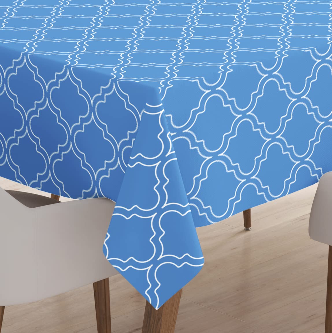 Encasa Homes Printed Table Cloth 6 ft for 4 to 6 Seater Dining Table, 100% Silky Polyester, Machine Wash to Remove Food Stains, Non-Fading, Non-Shrinking, Cheap & Durable - Blue Trellis