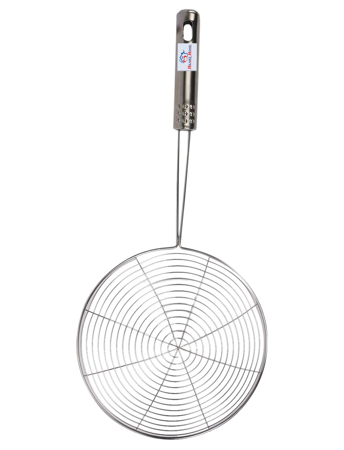 Heart Home 20cm Multiuses Stainless Steel Skimmer/Strainer/Jharni for Cooking and Frying (Silver)