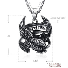Yellow Chimes Pendant for Men Silver Men Pendant Stainless Steel Live to Ride Silver Eagle Pendant with Chain for Men and Boys.
