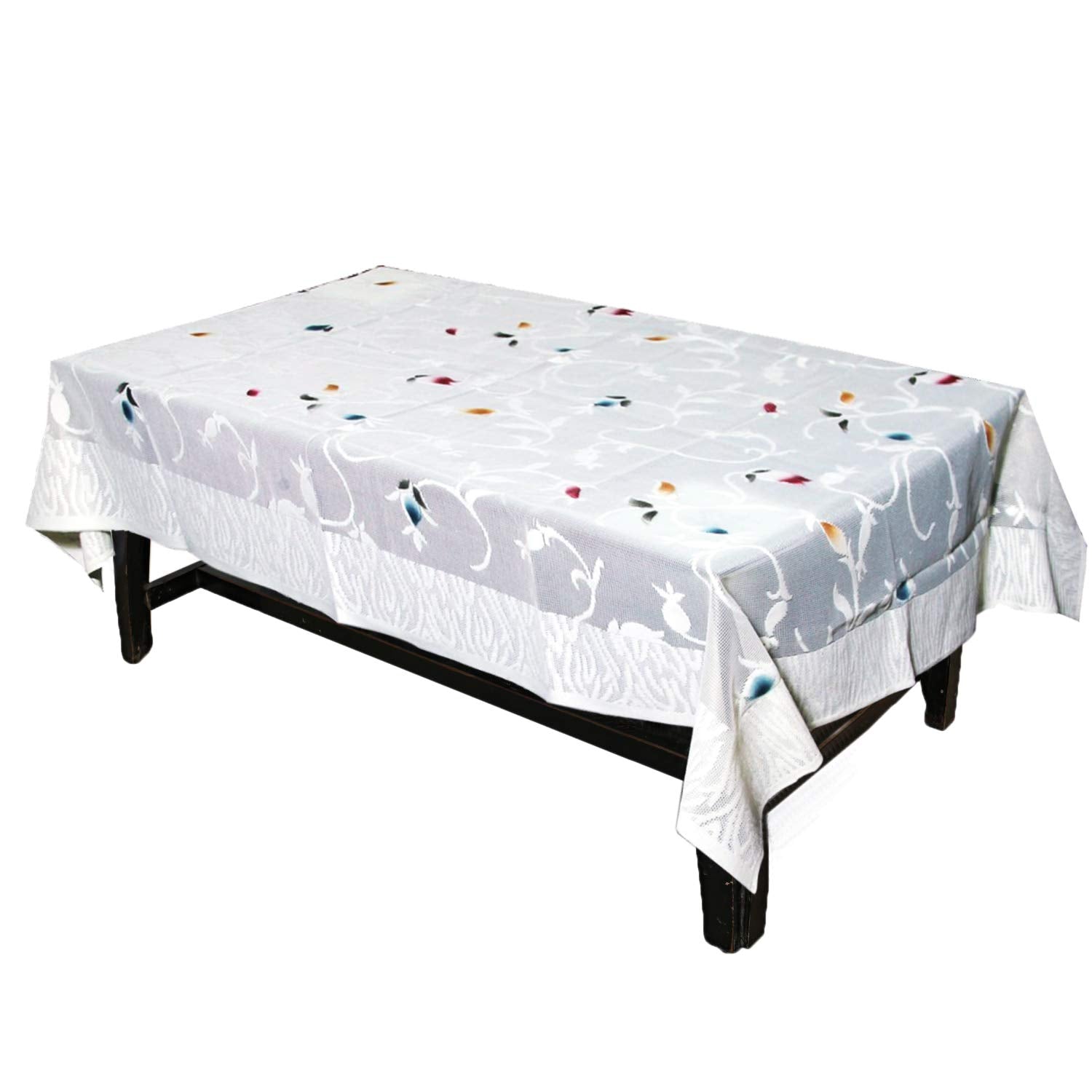 Kuber Industries Leaf Design Cotton 4 Seater Center Table Cover - White - CTKTC022317