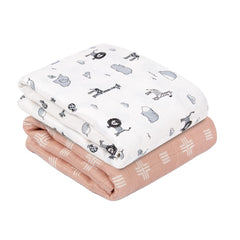 Mush 100% Bamboo Swaddle : Ultra Soft, Breathable, Thermoregulating, Absorbent, Light Weight and Multipurpose Bamboo Wrapper/Baby Bath Towel/Blanket (2, Jungle Grey - Geo Peach)