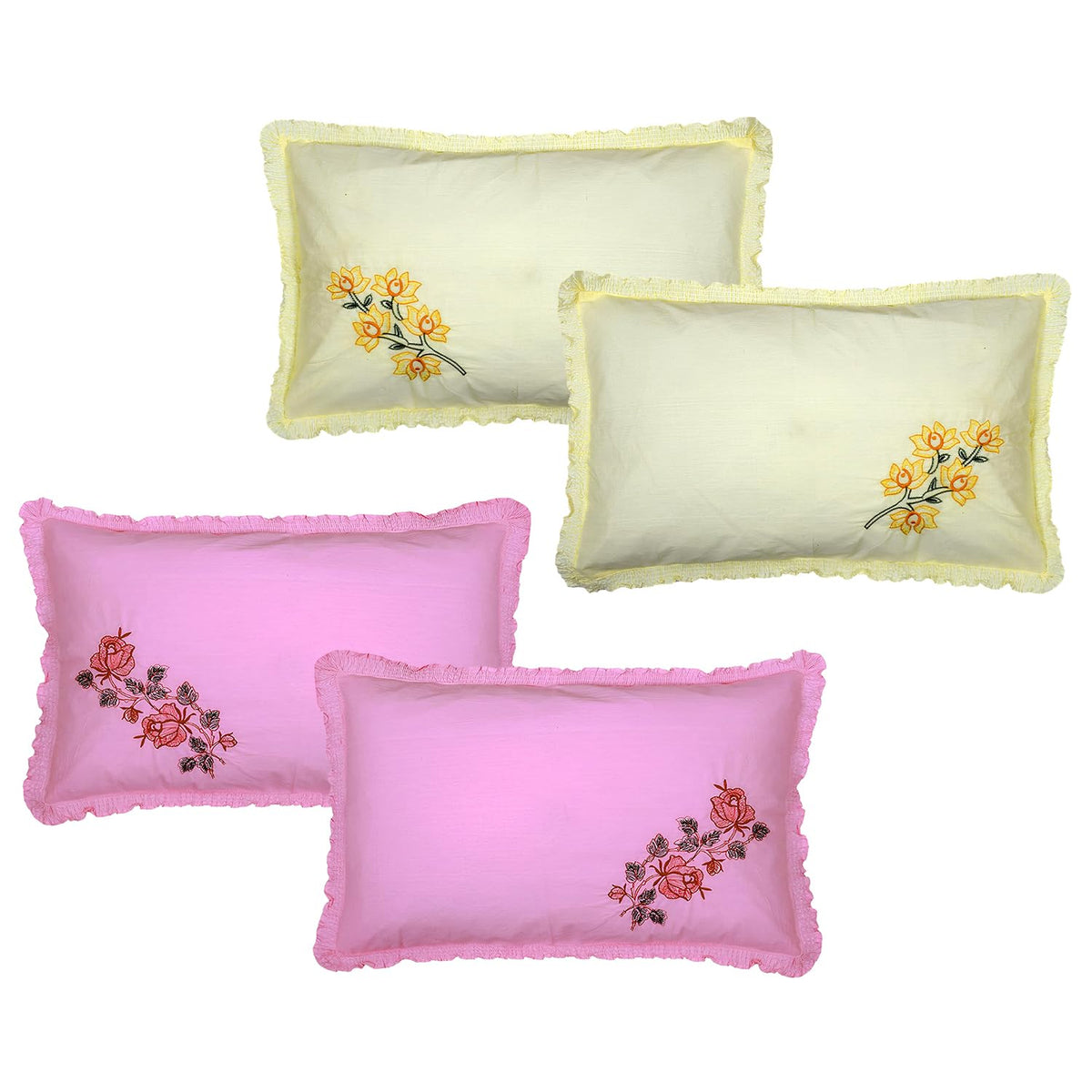 Kuber Industries Pillow Cover | Cotton Pillow Cover | Pillow Cover for Bedroom | Cushion Cover for Living Room | Embroidery Frill with Zip Pillow Cover | 20x30 Inch | Set of 4 | Multi