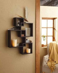 Kuber Industries Wall Shelves|Handicraft Wooden Intersecting Wall Rack|Floating Shelves Wall Décor for Living Room,Office,Set of 4,(Brown)