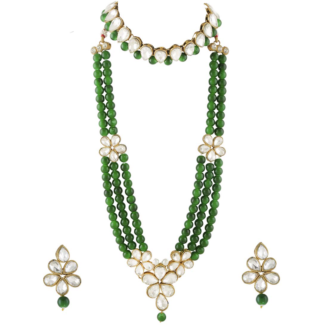 Yellow Chimes Ethnic Kundan Set Indian Traditional Green Pearl Multilayer Dulhan Bridal Jewellery Set Necklace Set for Women & Girls