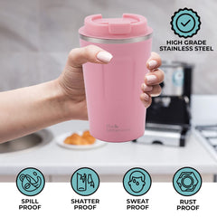 The Better Home Insulated Coffee Mug (380ml) | Double Wall Insulated Stainless Steel Coffee Mug | Hot and Cold Coffee Tumbler | Durable Coffee Mug with Lid for Home & Office | Pink