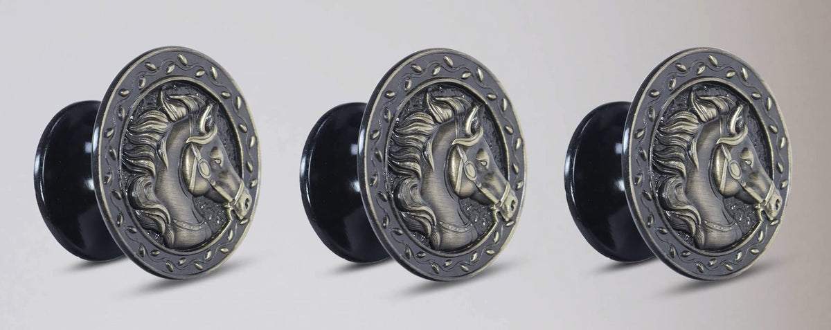 Plantex Horse Face Cabinet Drawer Knob Handle/Kitchen Cabinet Knobs/Knobs for Cabinets and Drawer/Round Drawer Pulls and Knobs- Pack of 3 Pieces (Brass-Antique)