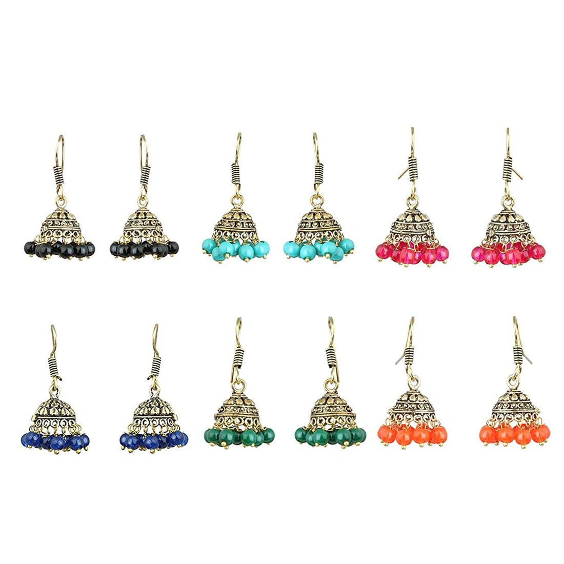 Kairangi Jhumka Earrings for Women Combo of 6 Pairs Golden Silver Oxidized Traditional Jhumki/Jhumka Earrings for Women and Girls.