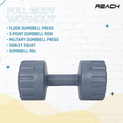 Reach PVC Dumbbell Set Weights| Pack of 2 For Strength Training Home Gym Fitness & Full Body Workout | Easy Grip & Anti- slip Dumbbell for Weight loss (1kg, Grey)